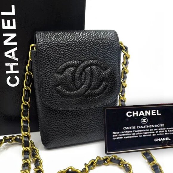 Authentic CHANEL Vintage Mini Flap Bag Caviar Pouch Cigarette Case Crossbody - Picture 1 of 15
